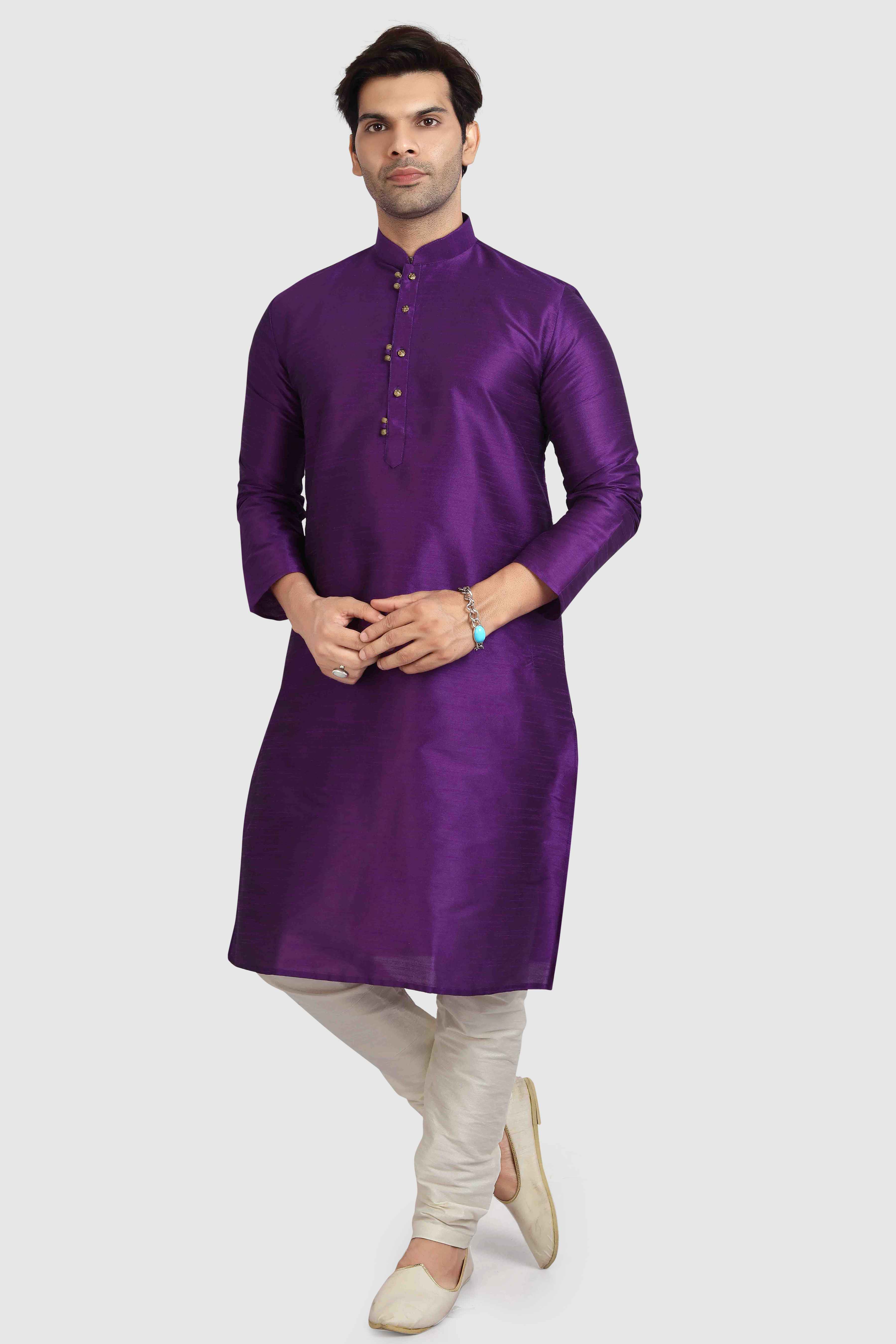 Raivat Ethnic Art Silk Kurta Pajama In Purple Colour