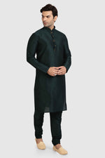 Thumbnail for Raivat Ethnic Art Silk Kurta Pajama In Dark Green Colour - Distacart