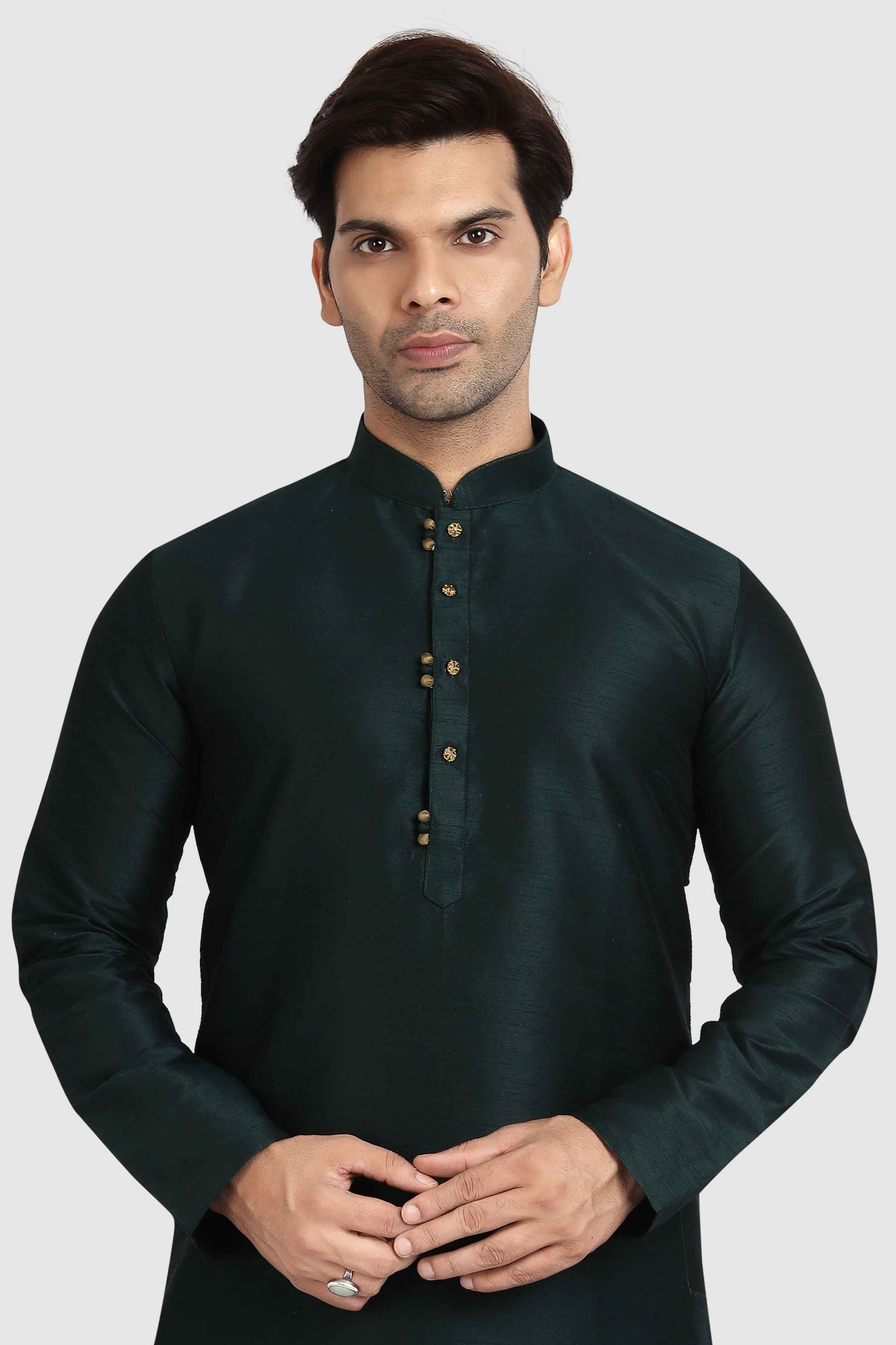 Raivat Ethnic Art Silk Kurta Pajama In Dark Green Colour - Distacart