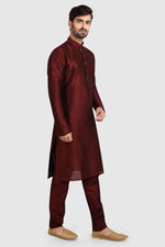 Thumbnail for Raivat Ethnic Art Silk Kurta Pajama In Maroon Colour