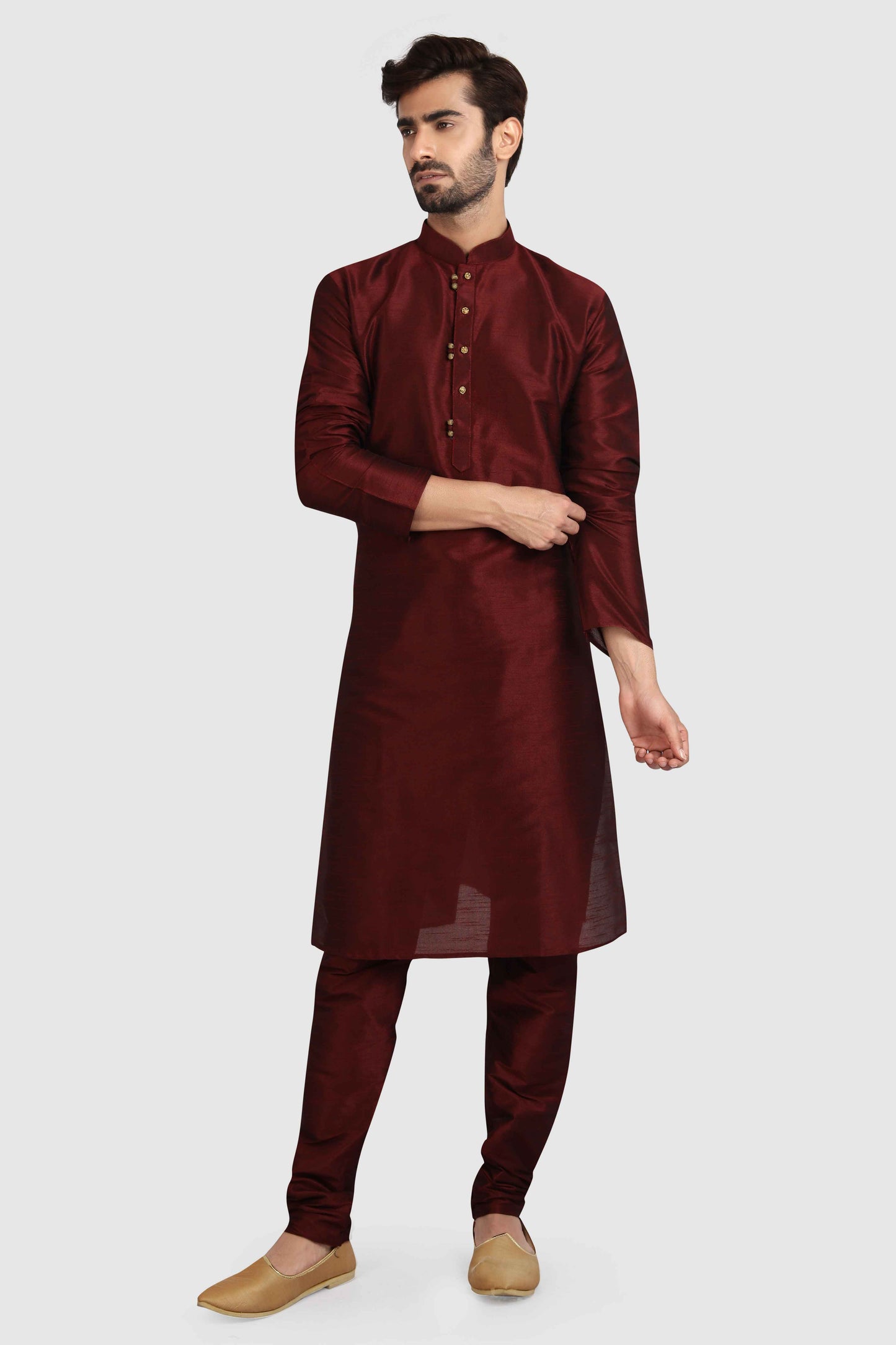 Raivat Ethnic Art Silk Kurta Pajama In Maroon Colour - Distacart