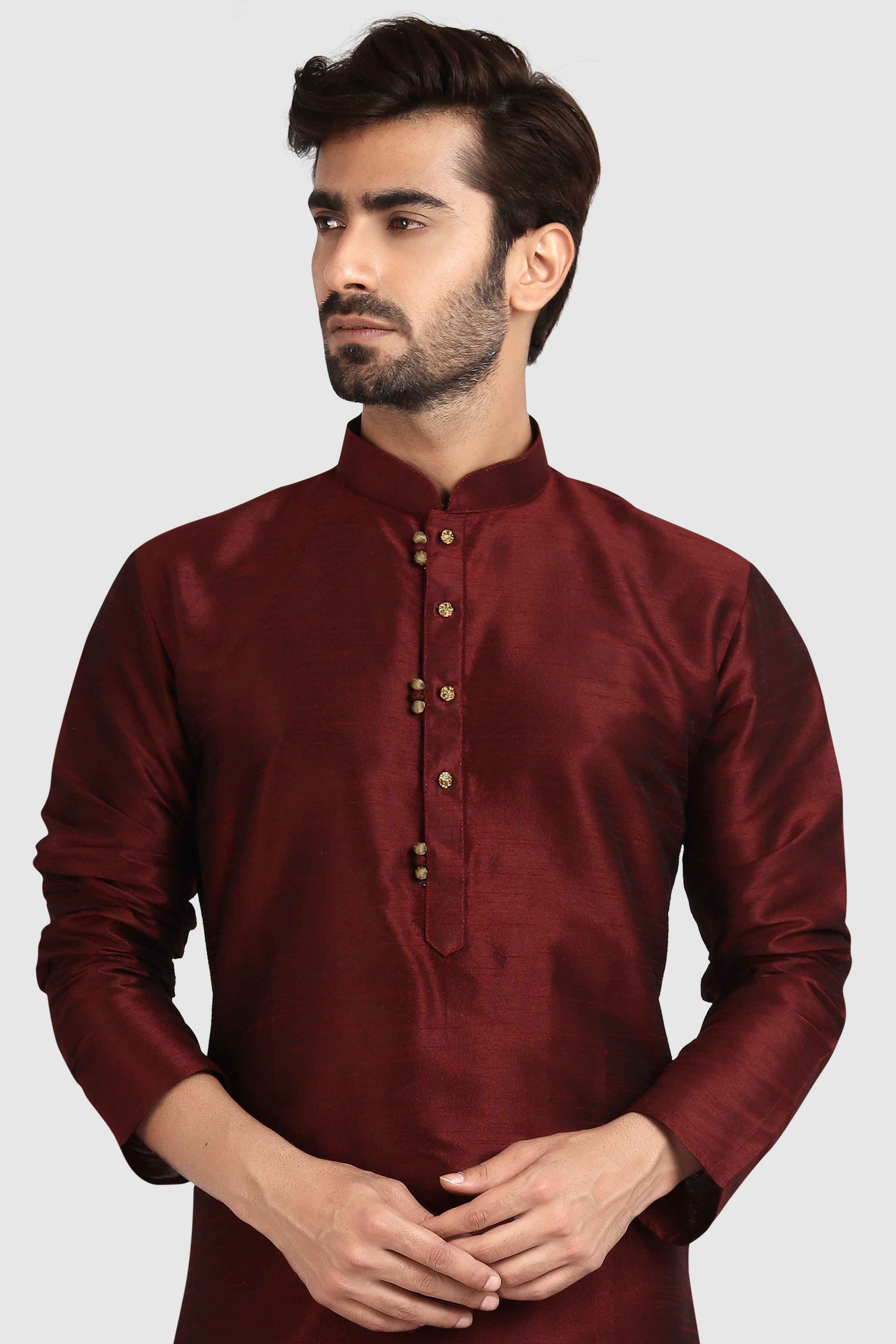 Raivat Ethnic Art Silk Kurta Pajama In Maroon Colour - Distacart