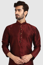 Thumbnail for Raivat Ethnic Art Silk Kurta Pajama In Maroon Colour