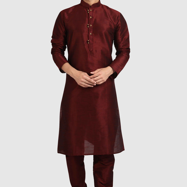 Raivat Ethnic Art Silk Kurta Pajama In Maroon Colour