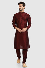 Thumbnail for Raivat Ethnic Art Silk Kurta Pajama In Maroon Colour