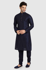 Thumbnail for Raivat Ethnic Art Silk Kurta Pajama In Navy Blue Colour