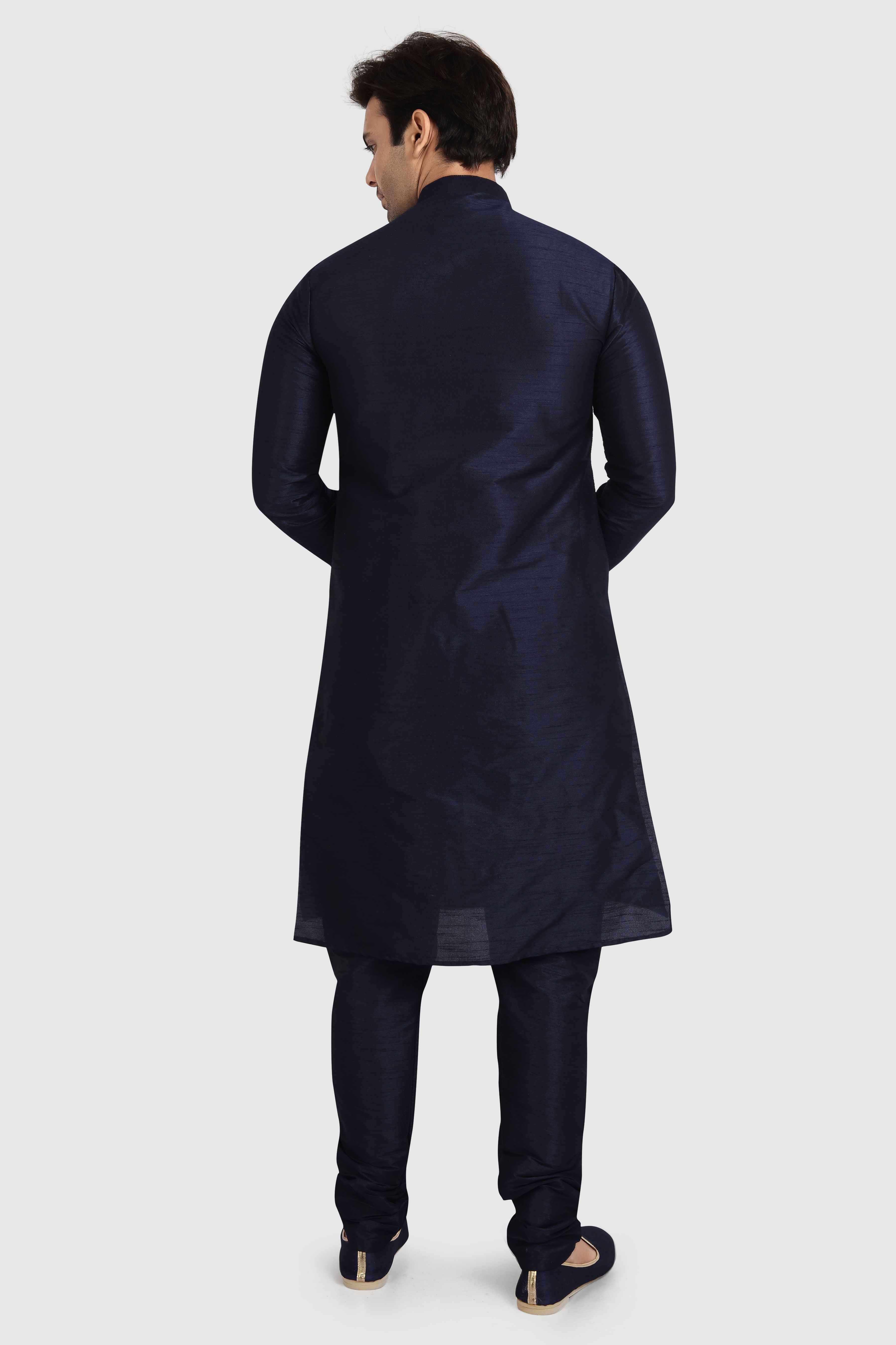Raivat Ethnic Art Silk Kurta Pajama In Navy Blue Colour