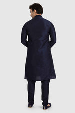 Thumbnail for Raivat Ethnic Art Silk Kurta Pajama In Navy Blue Colour