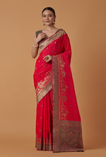 Thumbnail for Monjolika Fashion Pink Banarasi Silk Blend SareeWith Traditional & Modern Dulha Dulhan Figure Zari Woven Detailing - Distacart