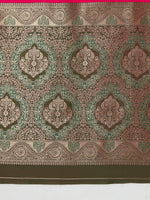 Thumbnail for Monjolika Fashion Pink Banarasi Silk Blend SareeWith Traditional & Modern Dulha Dulhan Figure Zari Woven Detailing - Distacart
