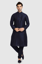 Thumbnail for Raivat Ethnic Art Silk Kurta Pajama In Navy Blue Colour
