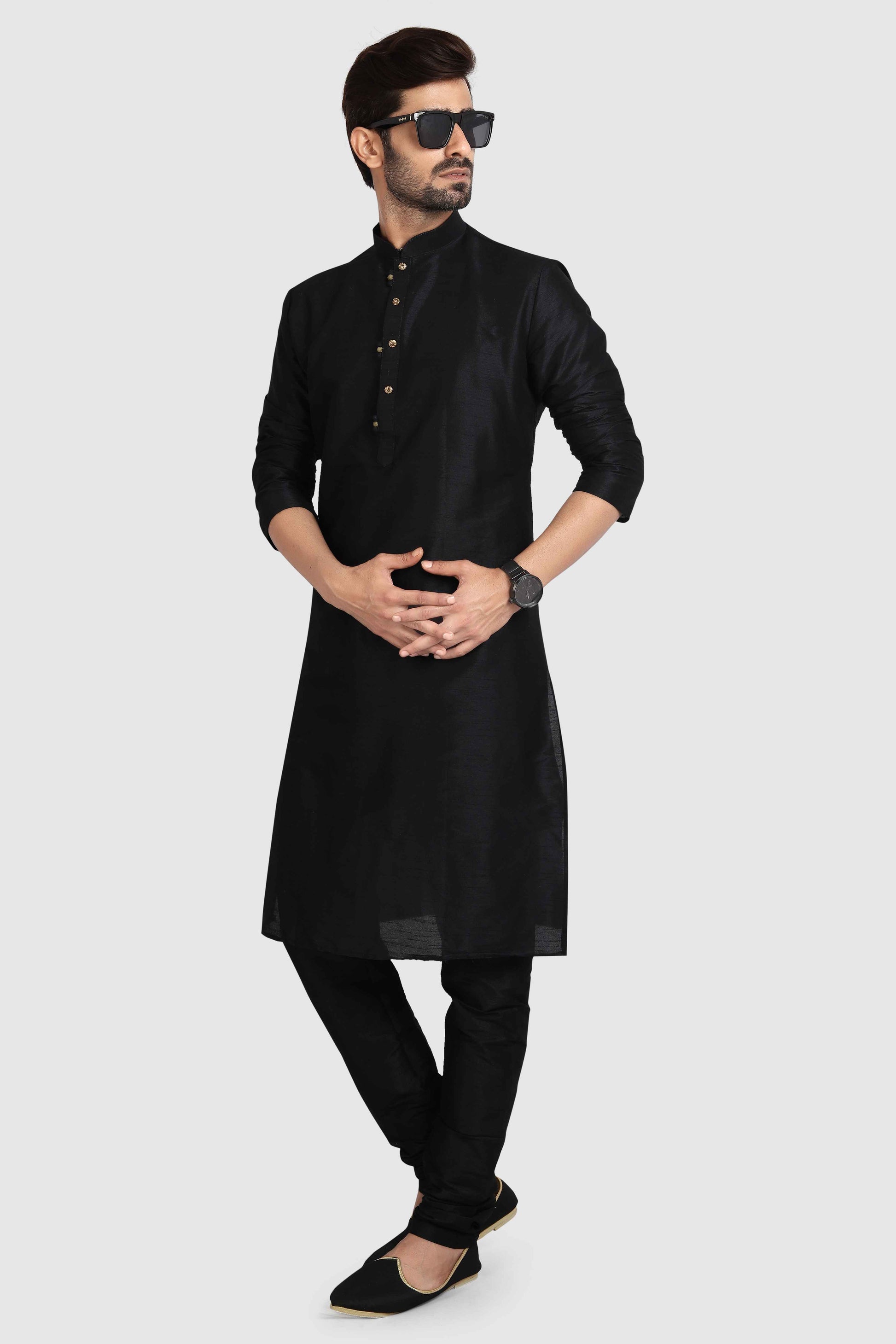 Raivat Ethnic Art Silk Kurta Pajama In Black Colour - Distacart