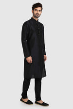Thumbnail for Raivat Ethnic Art Silk Kurta Pajama In Black Colour