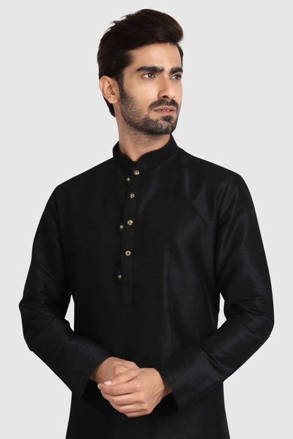 Raivat Ethnic Art Silk Kurta Pajama In Black Colour - Distacart