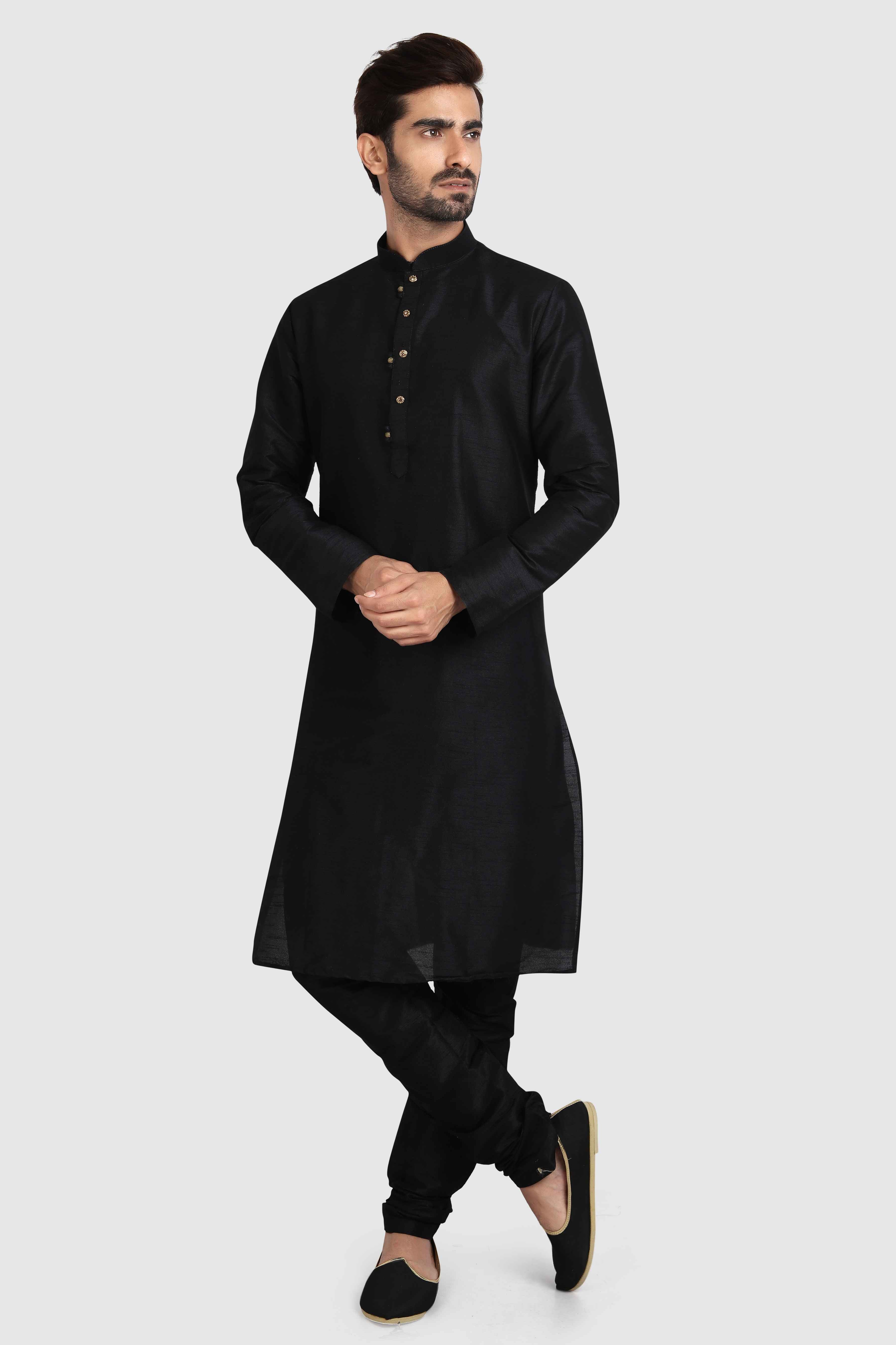 Raivat Ethnic Art Silk Kurta Pajama In Black Colour