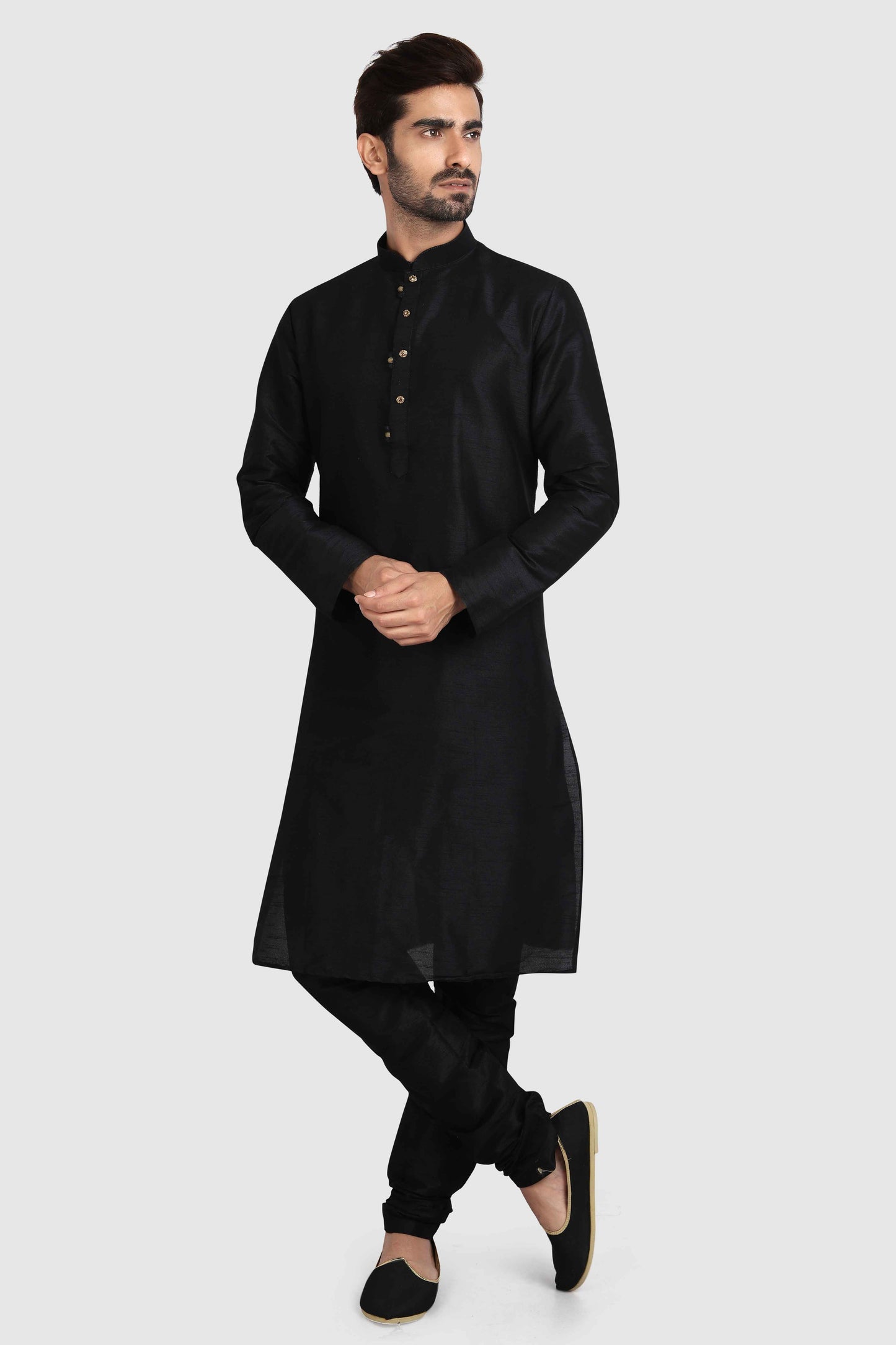 Raivat Ethnic Art Silk Kurta Pajama In Black Colour - Distacart