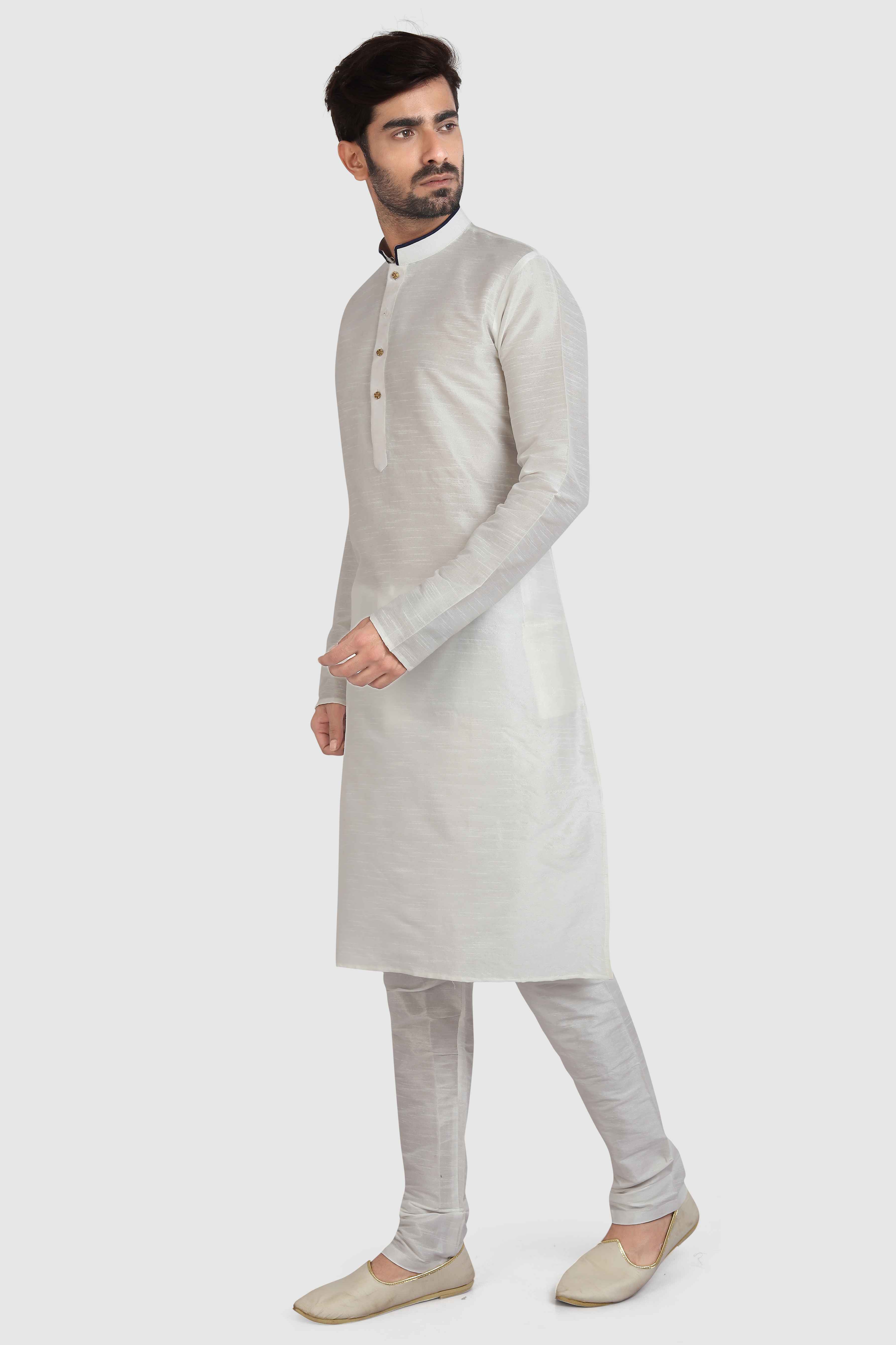 Raivat Ethnic Art Silk Kurta Pajama In Off White Colour - Distacart