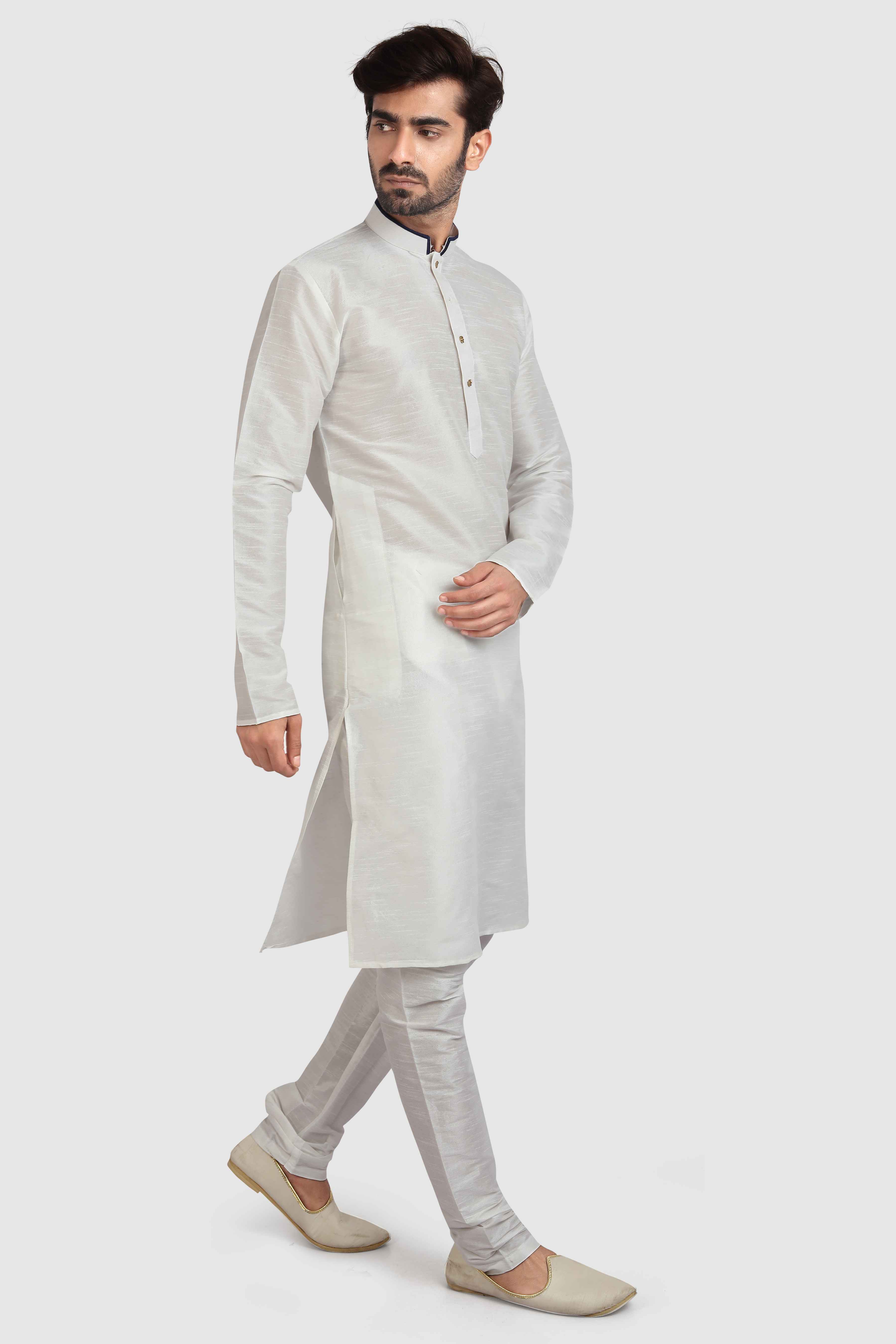 Raivat Ethnic Art Silk Kurta Pajama In Off White Colour - Distacart