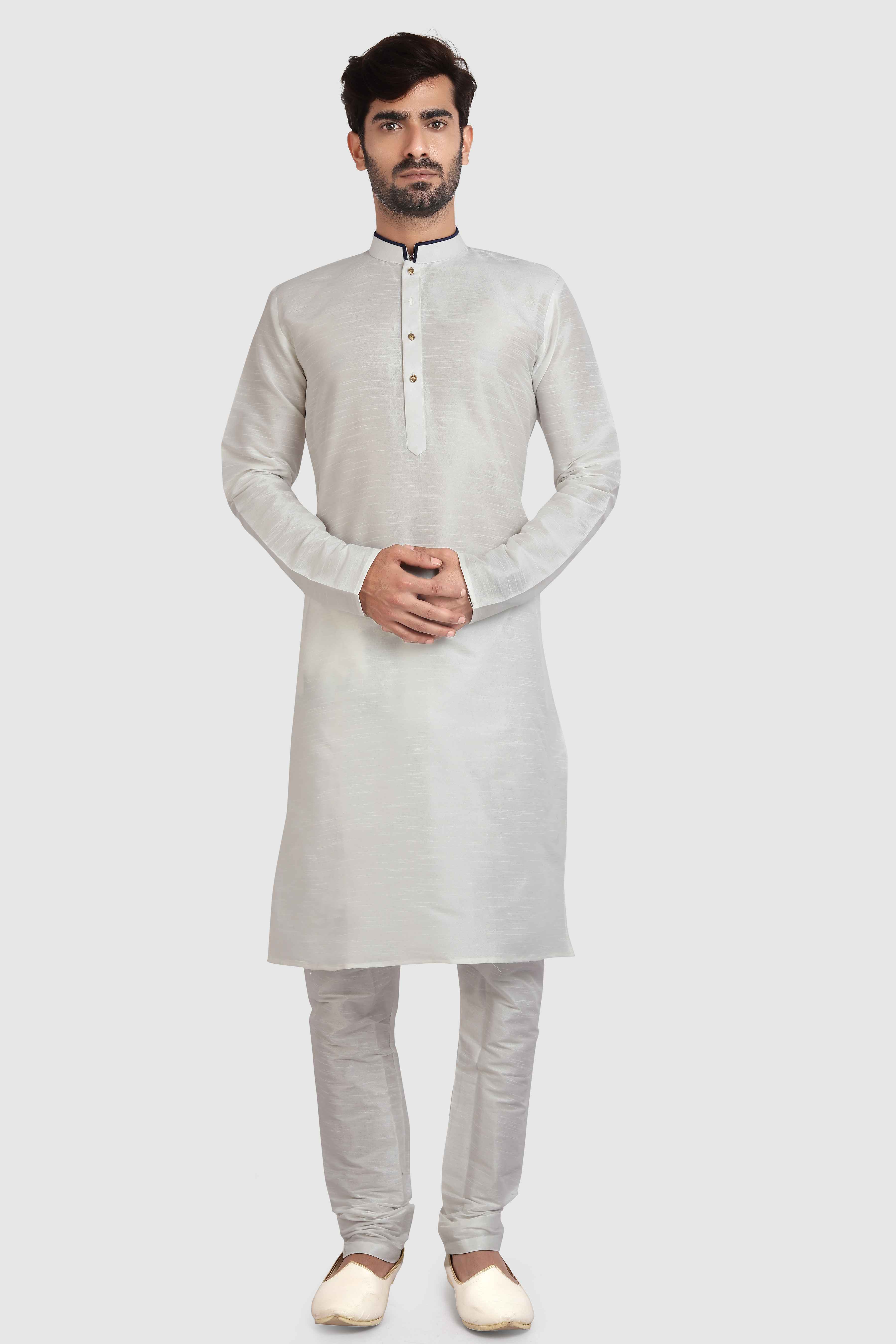 Raivat Ethnic Art Silk Kurta Pajama In Off White Colour - Distacart