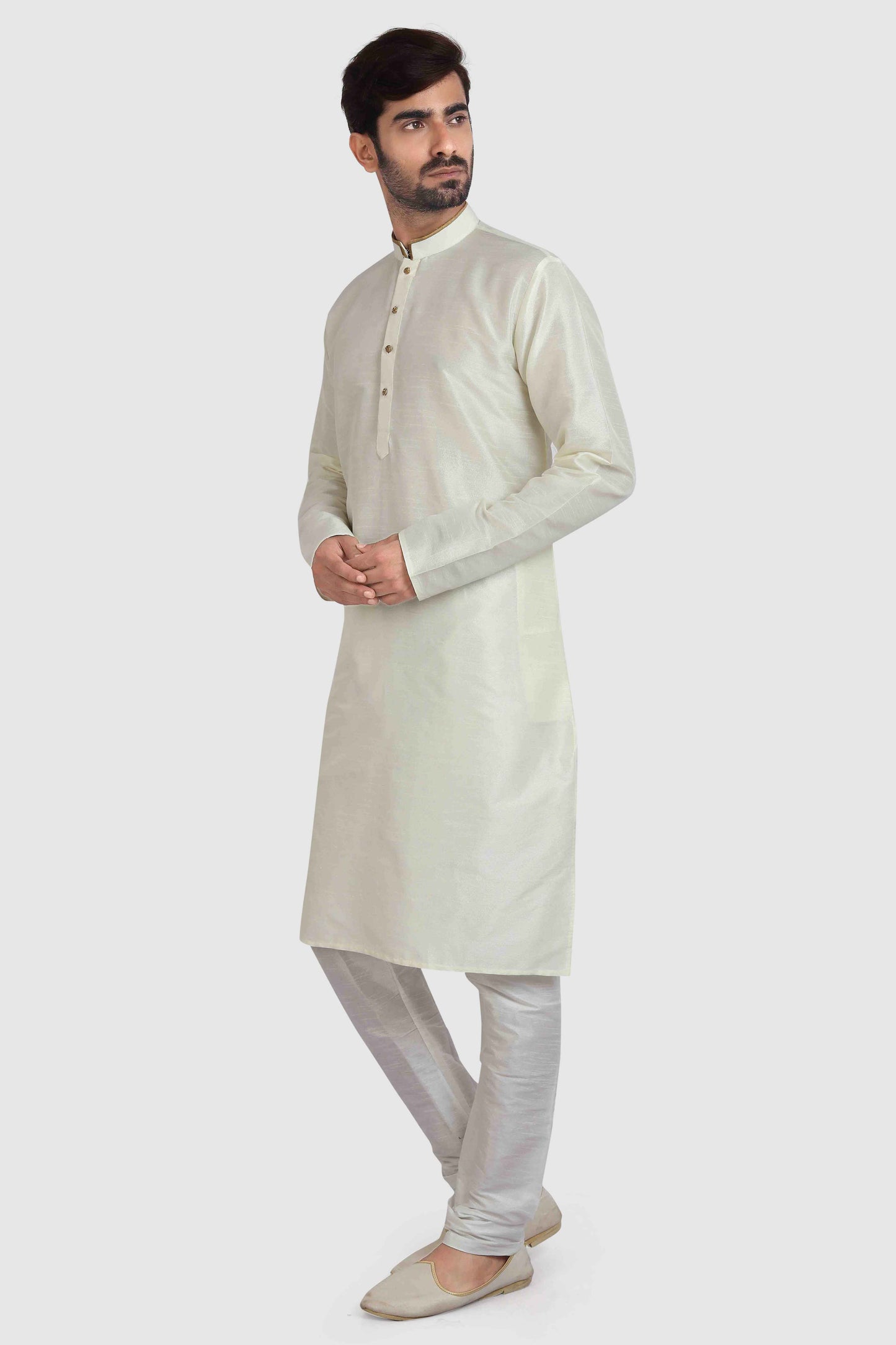 Raivat Ethnic Art Silk Kurta Pajama In Cream Colour - Distacart