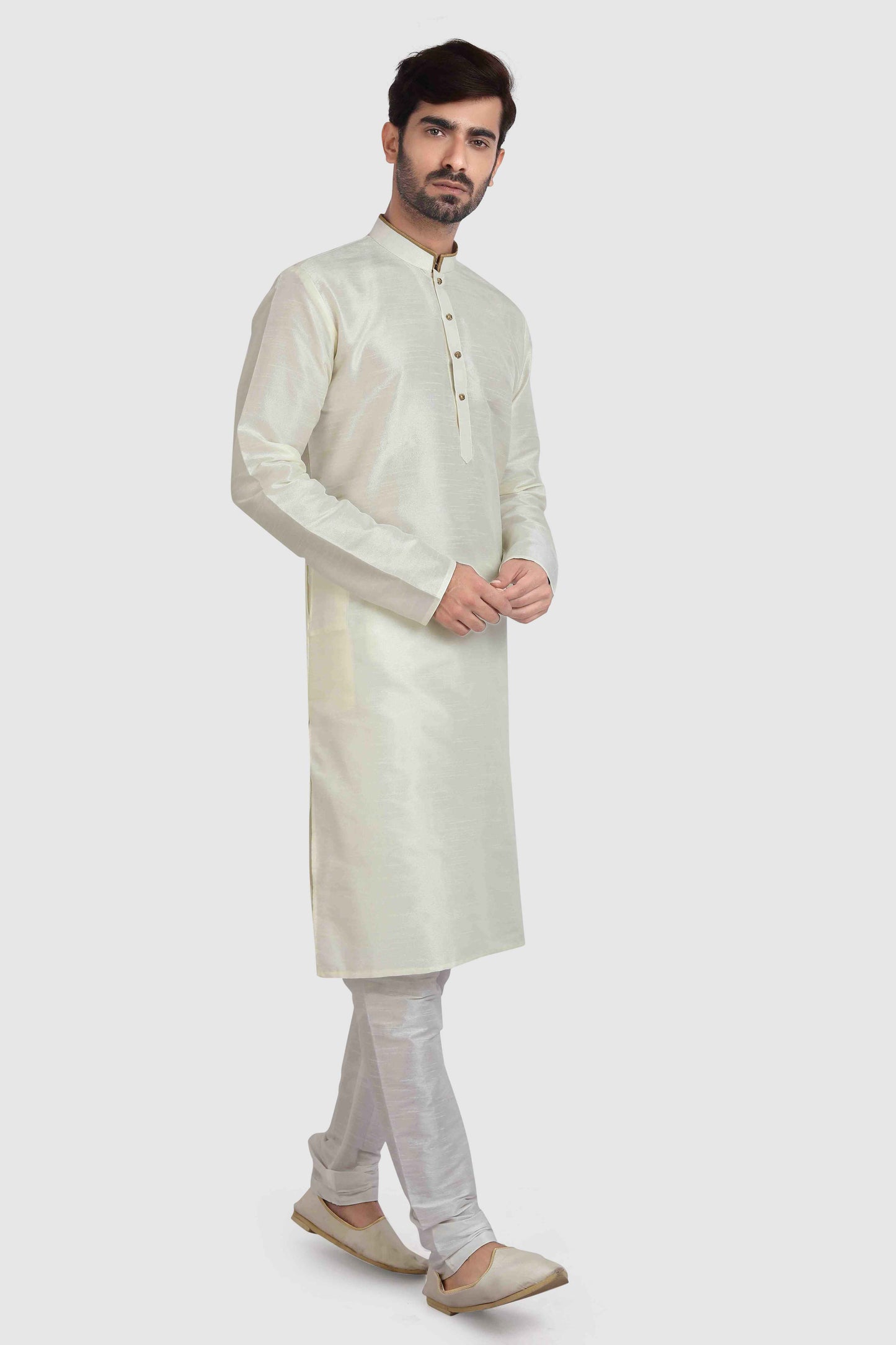 Raivat Ethnic Art Silk Kurta Pajama In Cream Colour - Distacart