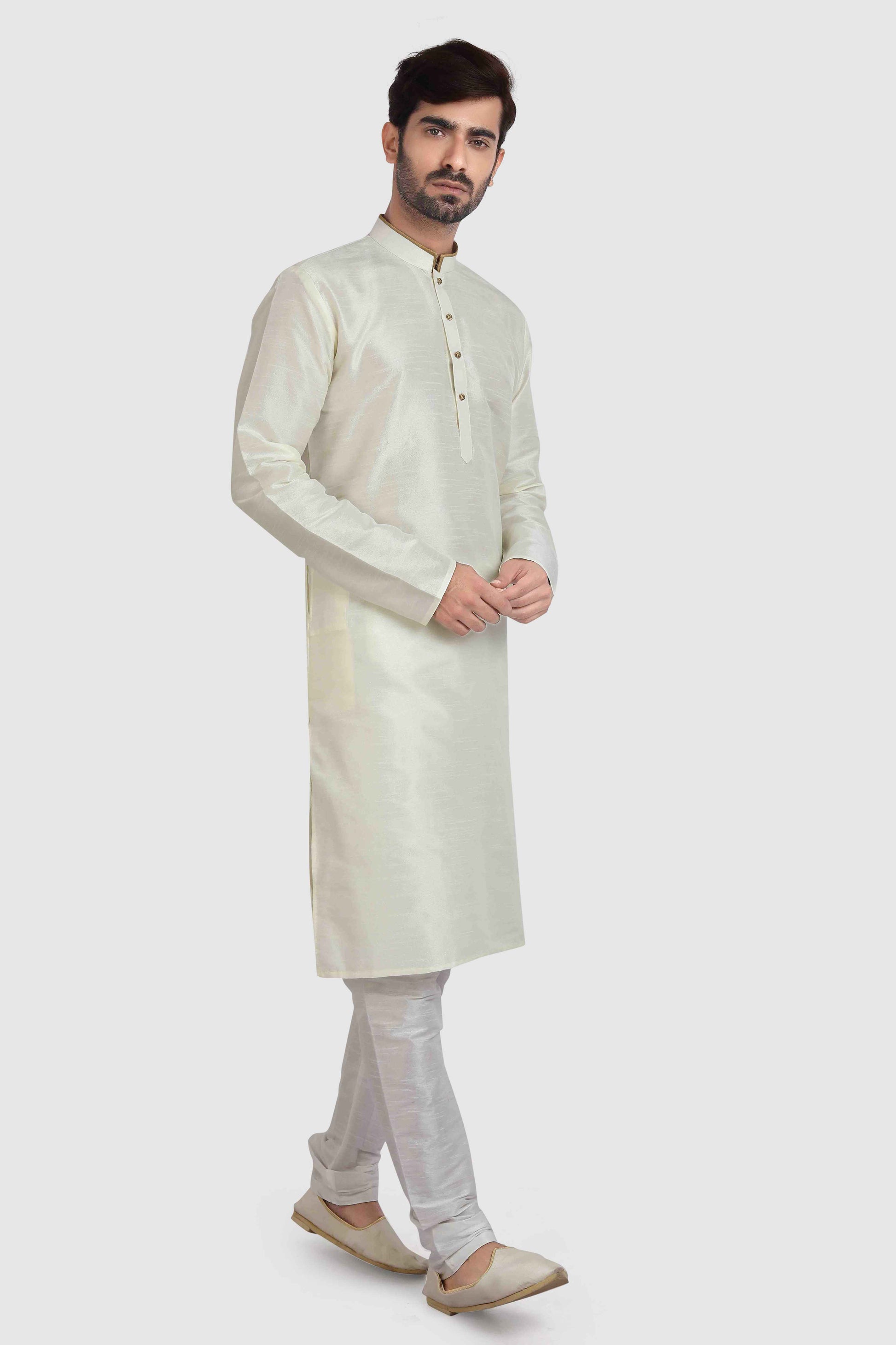 Raivat Ethnic Art Silk Kurta Pajama In Cream Colour - Distacart