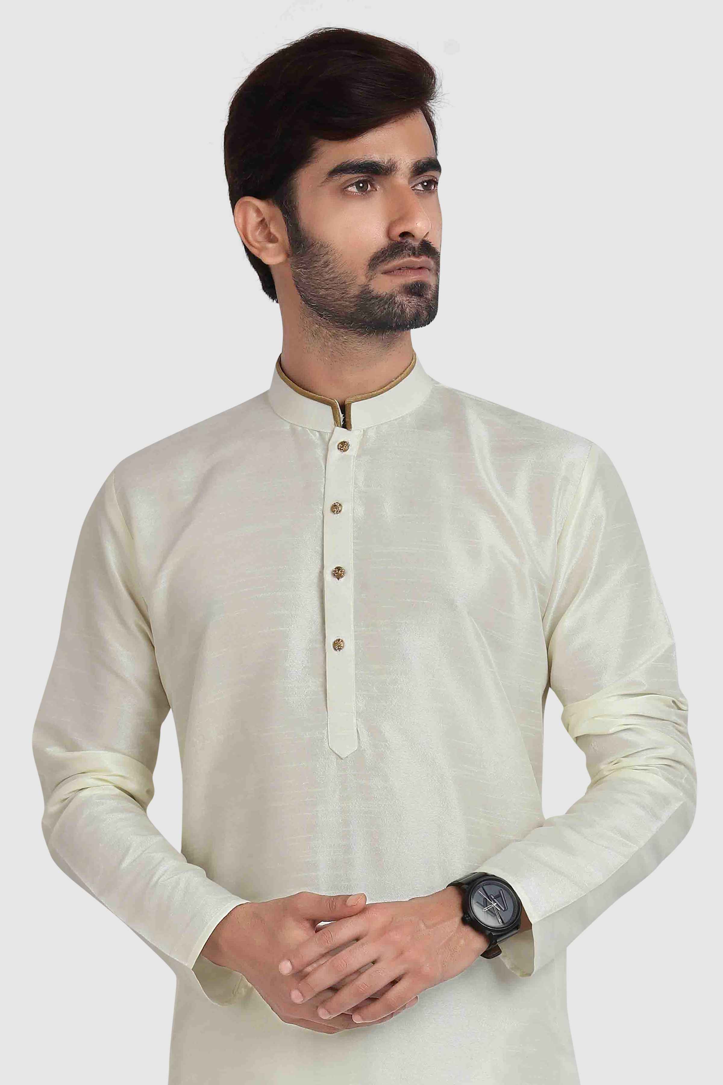 Raivat Ethnic Art Silk Kurta Pajama In Cream Colour - Distacart