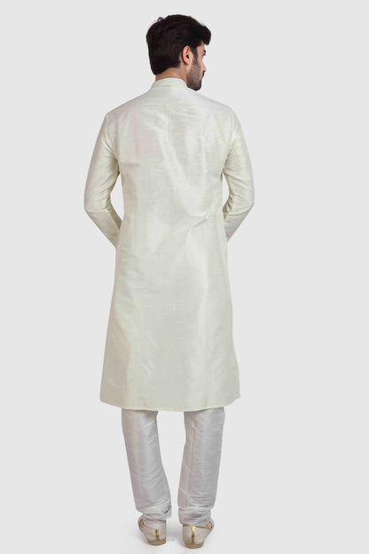 Raivat Ethnic Art Silk Kurta Pajama In Cream Colour - Distacart