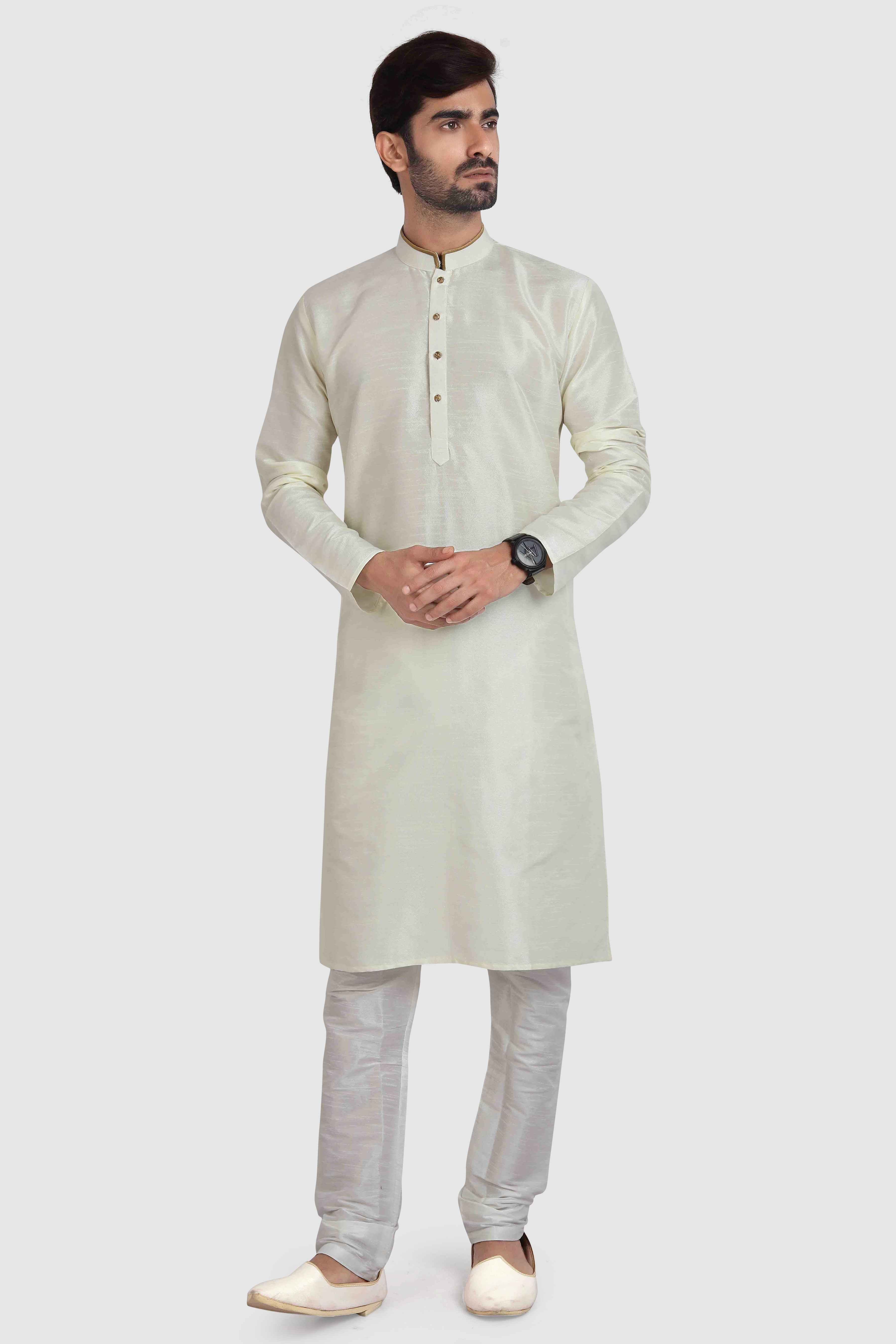 Raivat Ethnic Art Silk Kurta Pajama In Cream Colour - Distacart