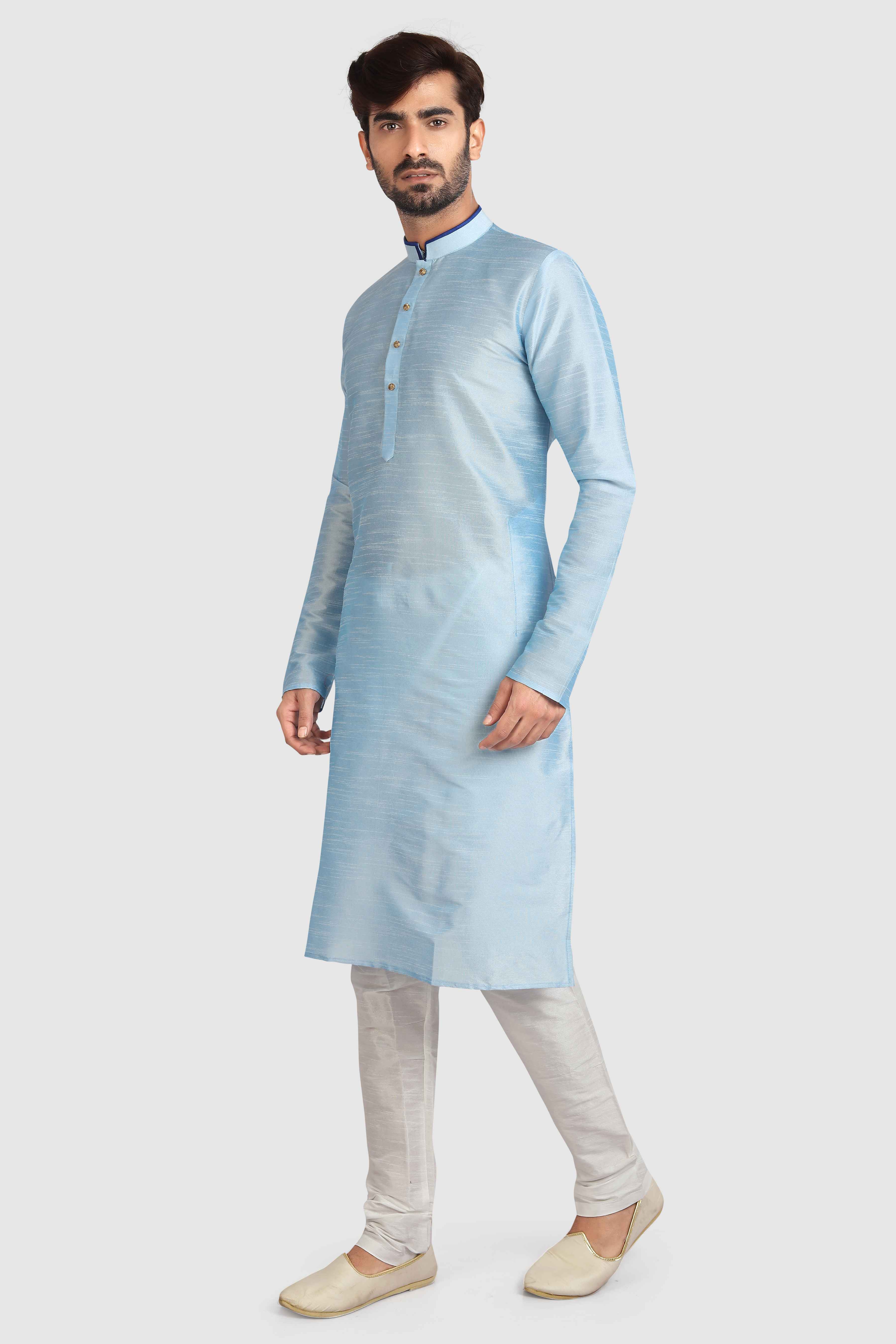Raivat Ethnic Art Silk Kurta Pajama In Sky Blue Colour - Distacart
