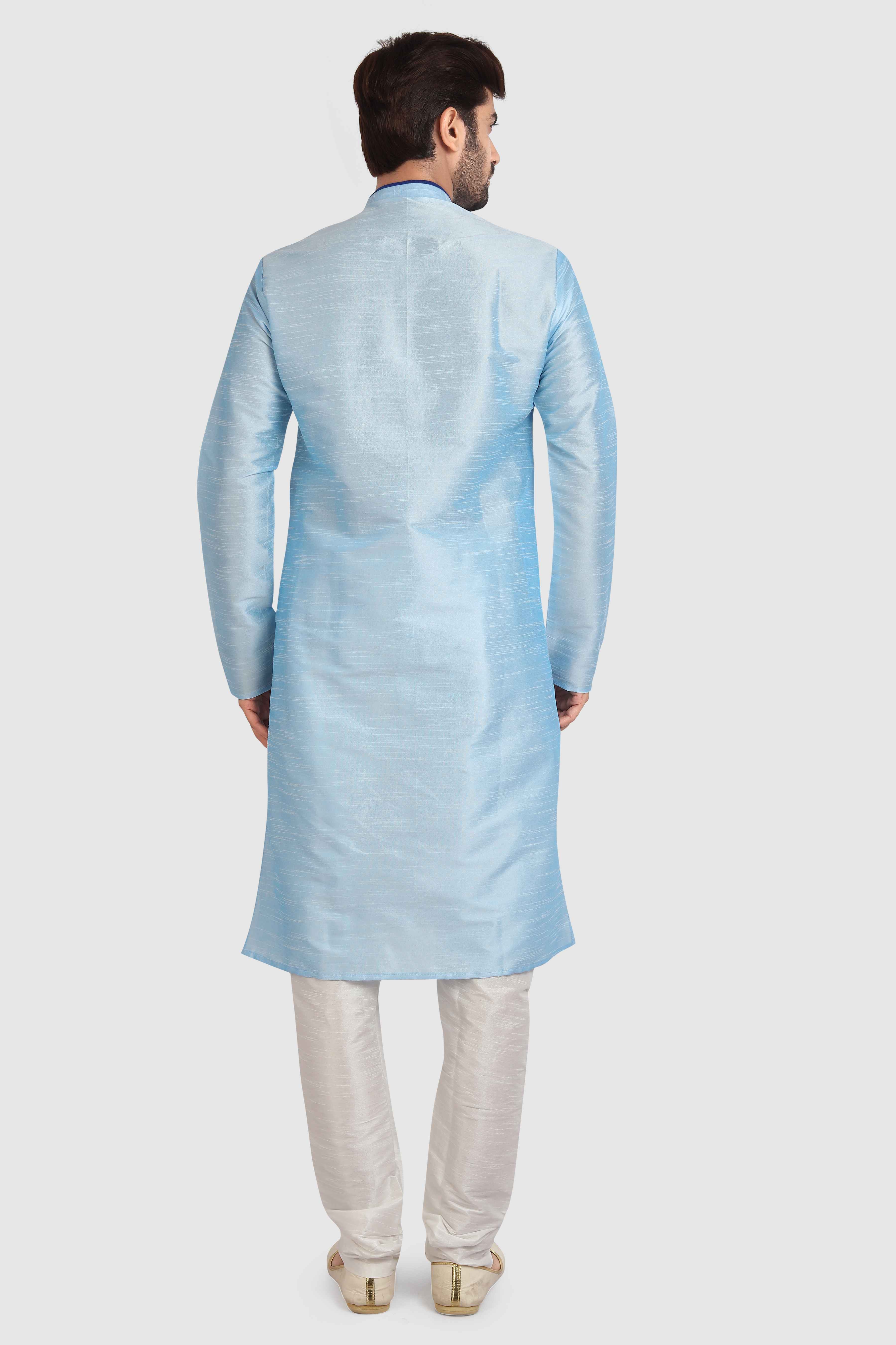 Raivat Ethnic Art Silk Kurta Pajama In Sky Blue Colour - Distacart