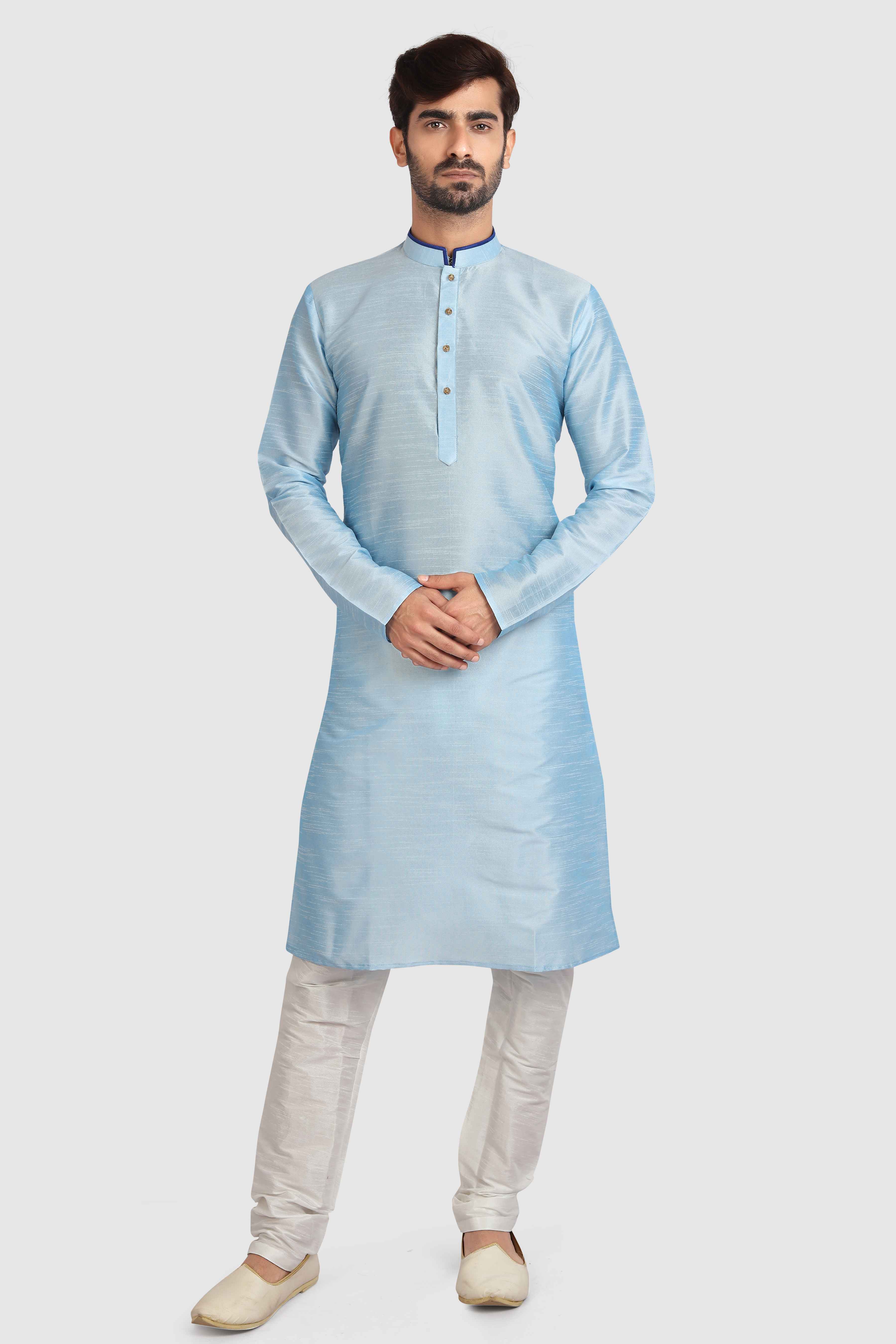 Raivat Ethnic Art Silk Kurta Pajama In Sky Blue Colour - Distacart
