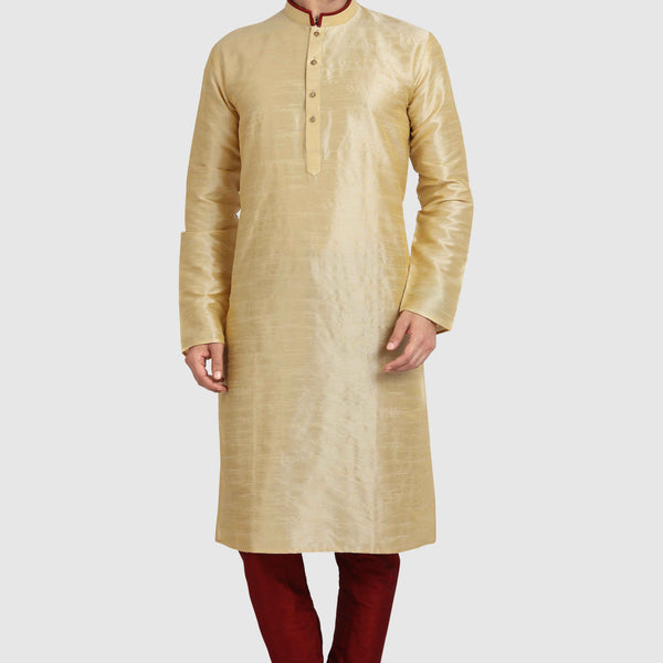 Raivat Ethnic Art Silk Kurta Pajama In Gold Colour