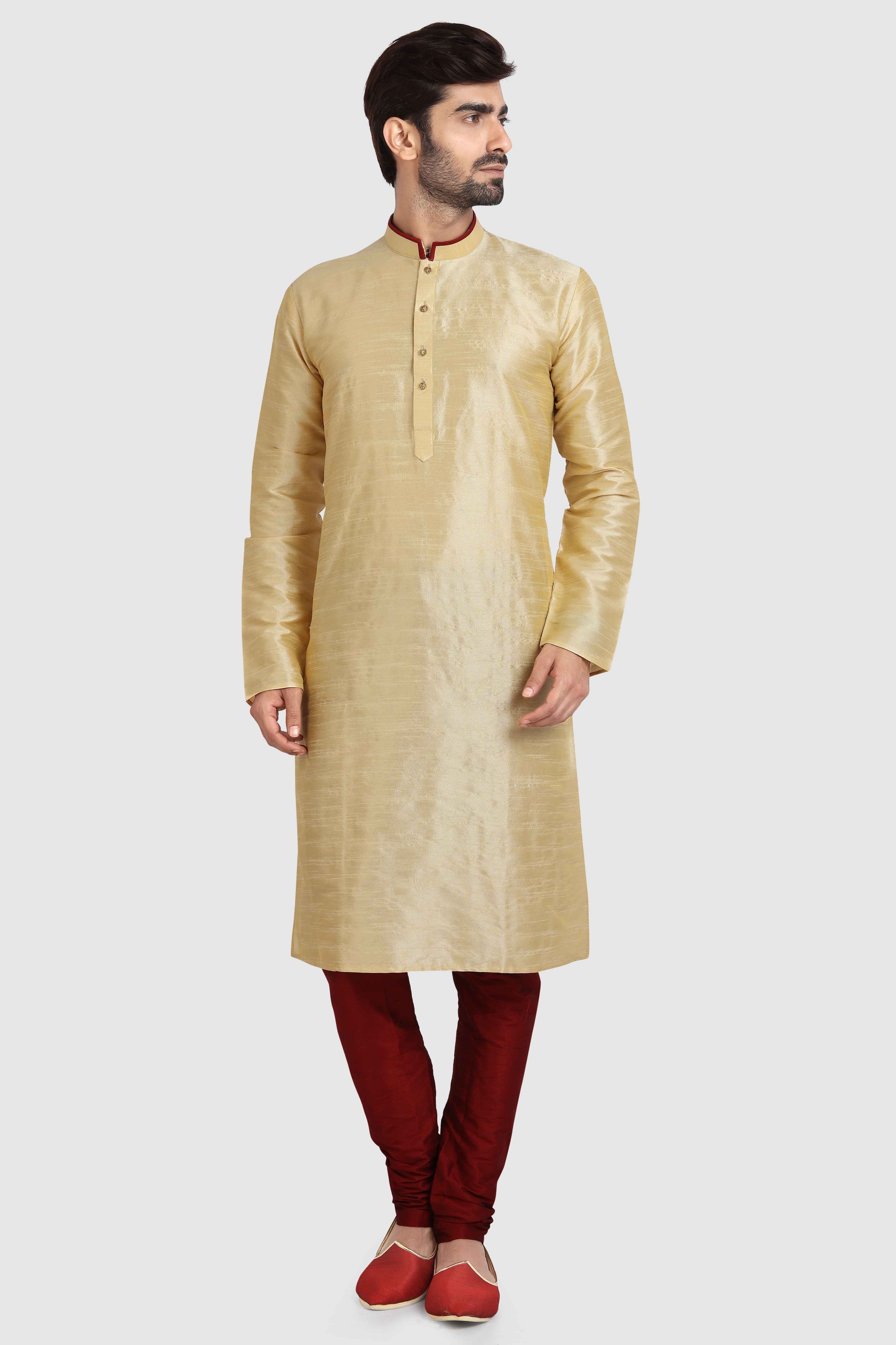 Raivat Ethnic Art Silk Kurta Pajama In Gold Colour