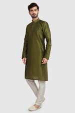 Thumbnail for Raivat Ethnic Art Silk Kurta Pajama In Mehendi Green Colour - Distacart