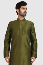 Thumbnail for Raivat Ethnic Art Silk Kurta Pajama In Mehendi Green Colour - Distacart