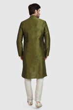 Thumbnail for Raivat Ethnic Art Silk Kurta Pajama In Mehendi Green Colour - Distacart