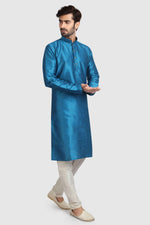 Thumbnail for Raivat Ethnic Art Silk Kurta Pajama In Teal Blue Colour
