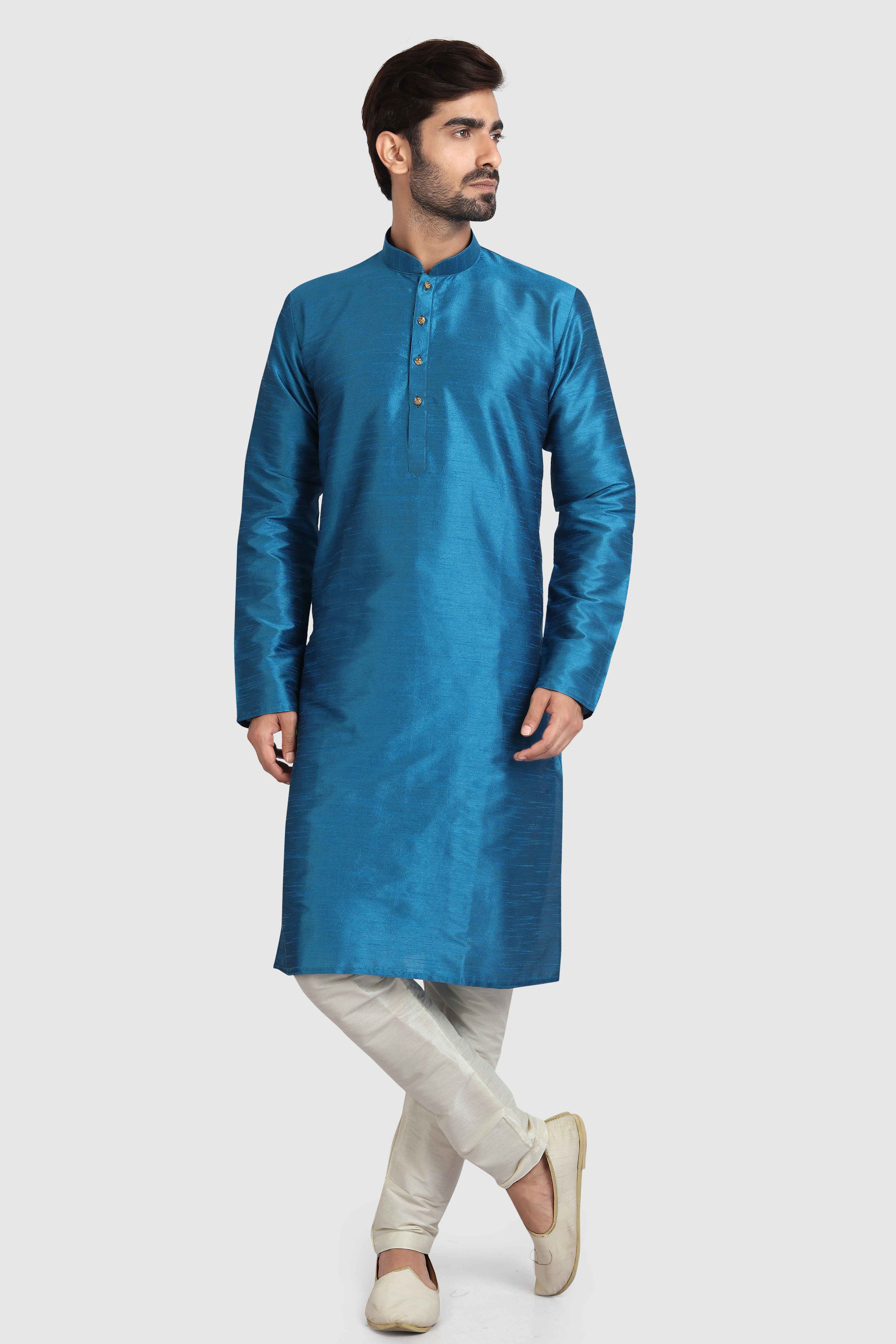 Raivat Ethnic Art Silk Kurta Pajama In Teal Blue Colour