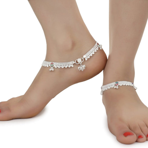 AanyaCentric Silver Plated Traditional Anklets Payal - Classic and Stylish for Women and Girls - Distacart