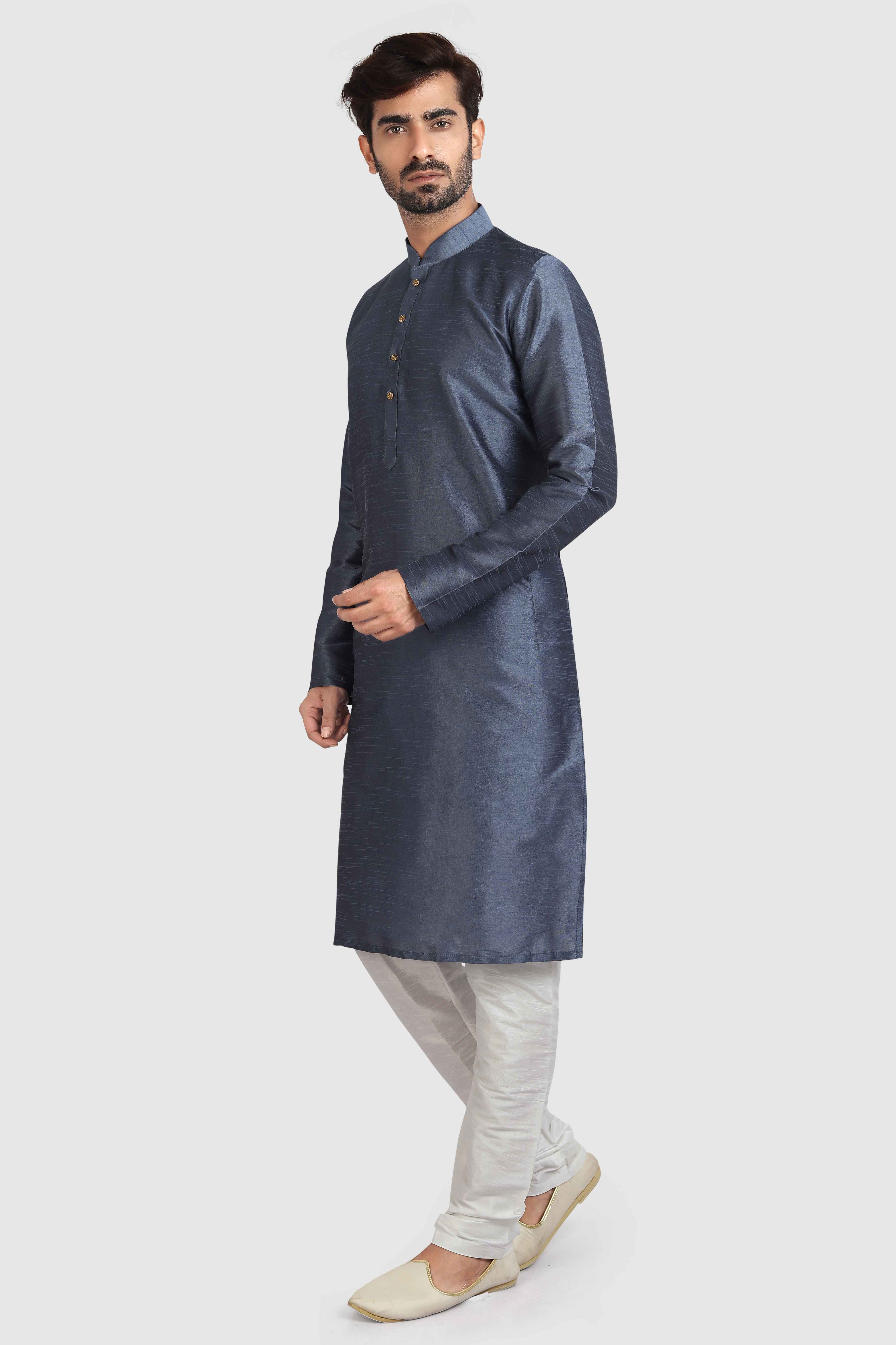 Raivat Ethnic Art Silk Kurta Pajama In Dark Grey Colour