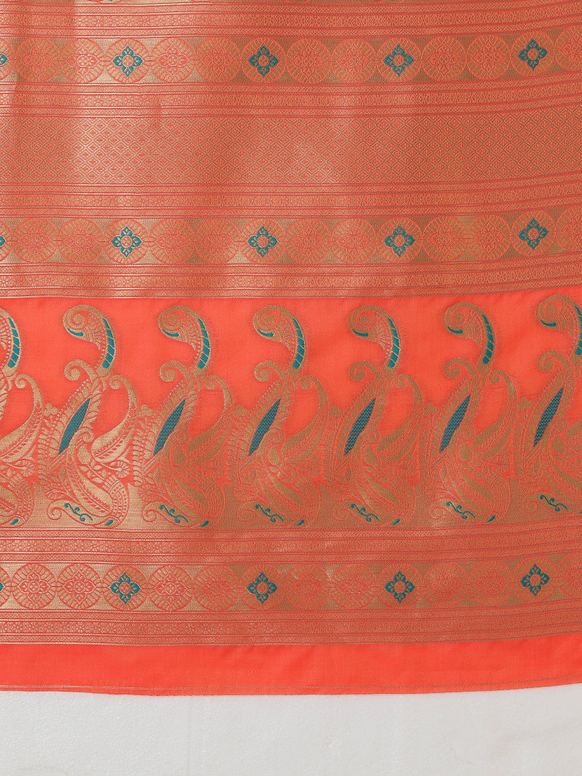 Monjolika Fashion Yellow Banarasi Silk Blend SareeIn Classic Paisley & Rich Zari Pallu Comes With Unstitched Blouse - Distacart