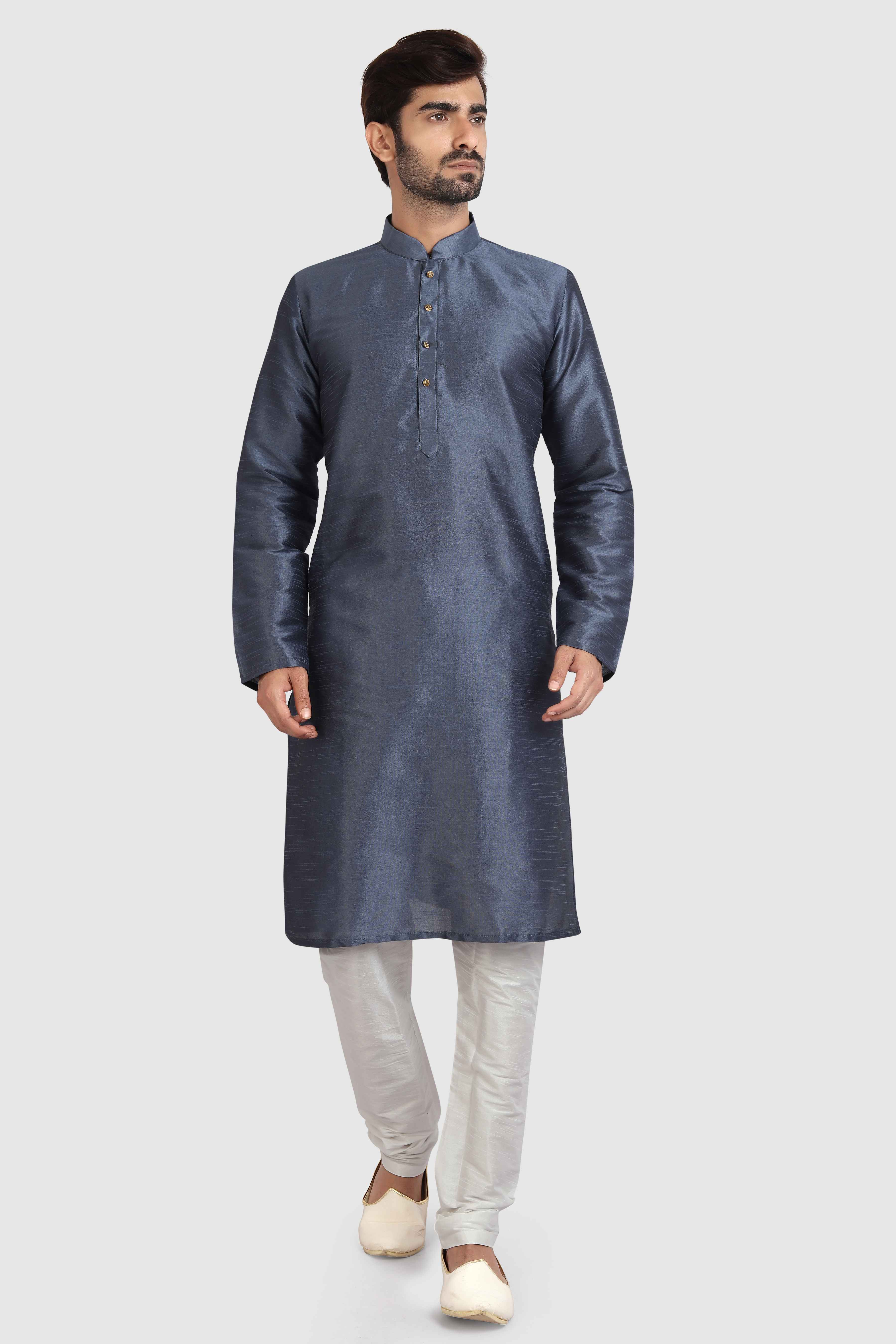 Raivat Ethnic Art Silk Kurta Pajama In Dark Grey Colour