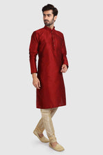 Thumbnail for Raivat Ethnic Art Silk Kurta Pajama In Maroon Colour