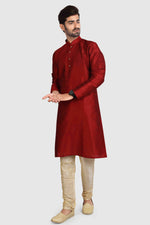 Thumbnail for Raivat Ethnic Art Silk Kurta Pajama In Maroon Colour