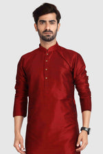 Thumbnail for Raivat Ethnic Art Silk Kurta Pajama In Maroon Colour