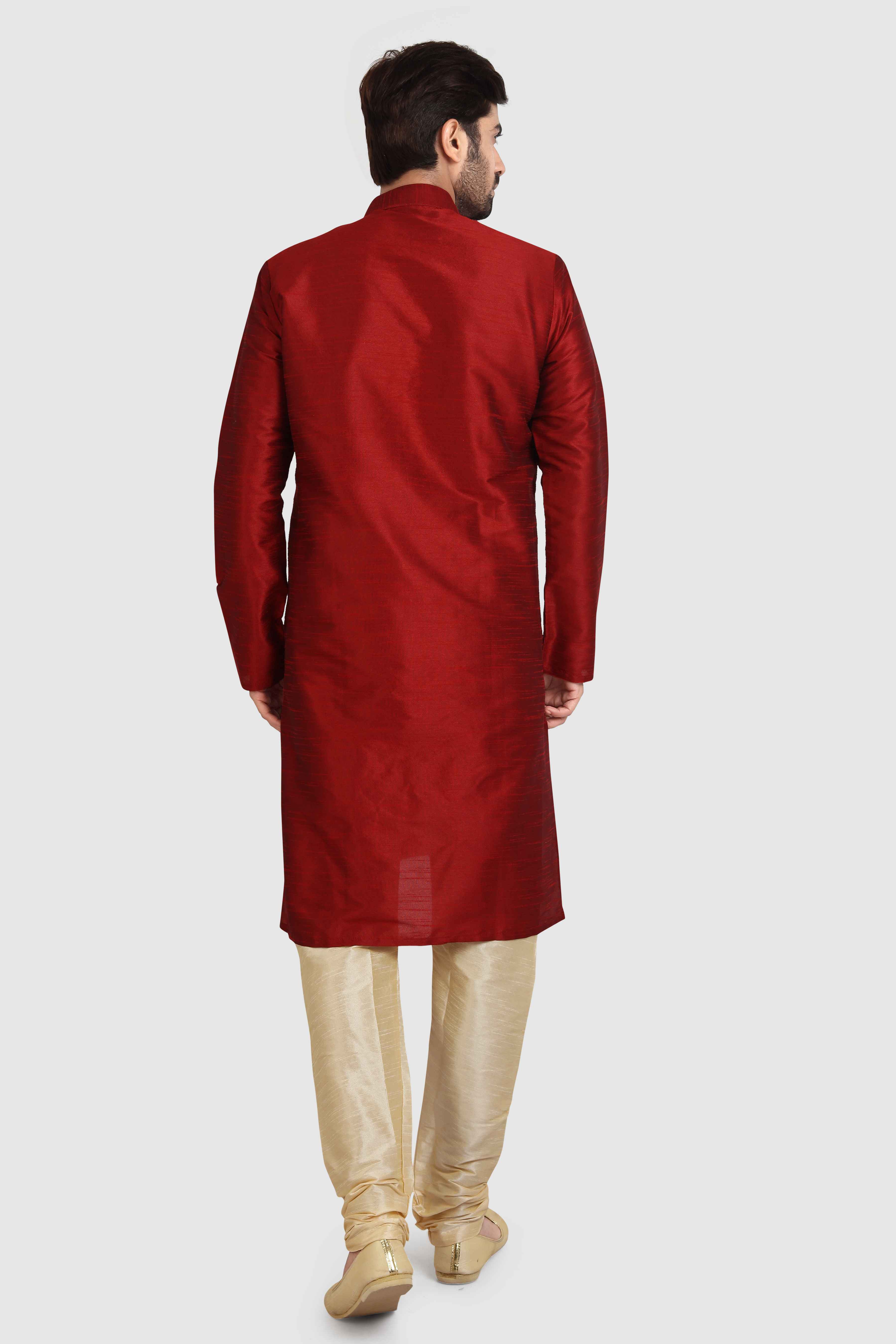 Raivat Ethnic Art Silk Kurta Pajama In Maroon Colour