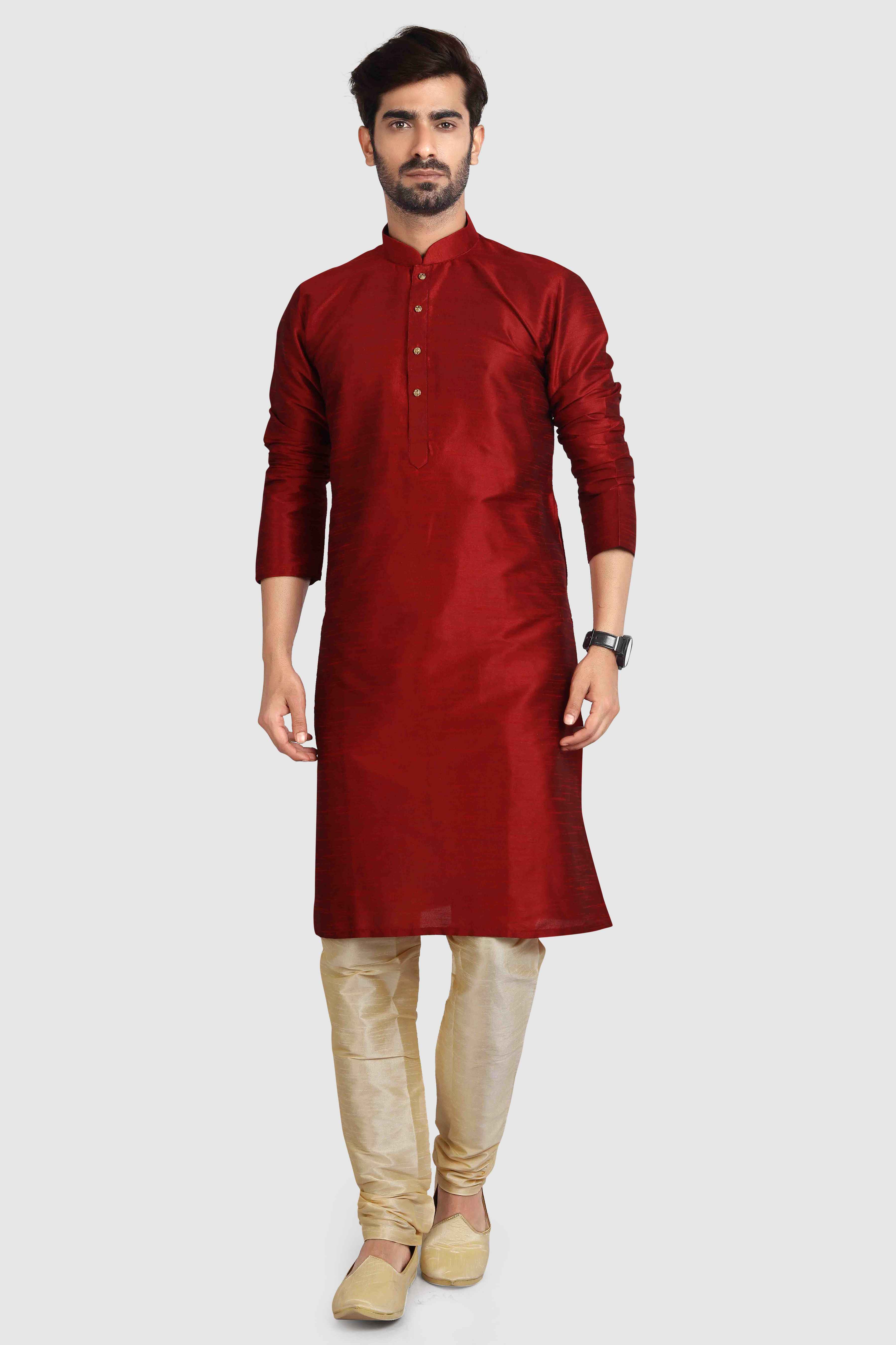Raivat Ethnic Art Silk Kurta Pajama In Maroon Colour