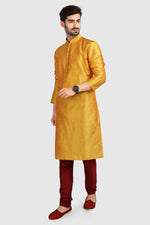 Thumbnail for Raivat Ethnic Art Silk Kurta Pajama In Mustard Colour