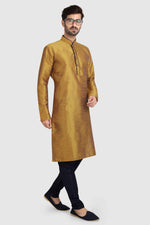 Thumbnail for Raivat Ethnic Art Silk Kurta Pajama In Mustard Brown Colour - Distacart